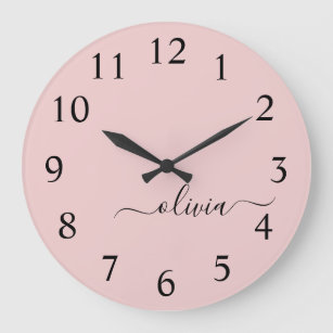 Reloj Redondo Grande Nombre del Monograma de Rubor Dusty Pink Moderne S