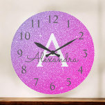 Reloj Redondo Grande Nombre del monograma del Purpurina de espárragos m<br><div class="desc">Nombre del monograma Purpurina de color púrpura y rosa y Reloj de pared de servicio inicial. El Reloj Muro hace el regalo perfecto para alguien que ama el brillo y el purpurina.</div>