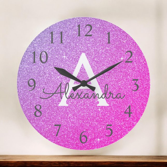 Reloj Redondo Grande Nombre del monograma del Purpurina de espárragos m (Subido por el creador)