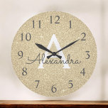 Reloj Redondo Grande Nombre del monograma del Purpurina de espuma dorad<br><div class="desc">Nombre del Monograma del Purpurina de la aguja de oro y reloj de pared de servicio inicial. El reloj de pared es el regalo perfecto para alguien que ama el brillo y el purpurina.</div>