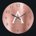 Reloj Redondo Grande Nombre del monograma metálico de oro Rosa e inicia<br><div class="desc">Rosa Gold faux Metallic Monograma Nombre y reloj de pared de servicio inicial. El reloj de pared es el regalo perfecto para alguien que ama el acero inoxidable rosa.</div>