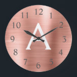 Reloj Redondo Grande Nombre del monograma metálico de oro Rosa e inicia<br><div class="desc">Rosa Gold faux Metallic Monograma Nombre y reloj de pared de servicio inicial. El reloj de pared es el regalo perfecto para alguien que ama el acero inoxidable rosa.</div>