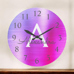 Reloj Redondo Grande Nombre del monograma metálico rosado púrpura e ini<br><div class="desc">Nombre del Monograma Metálico Rosa y Morado Ombre Pastel Faux y Reloj de Pared de Servicio Inicial. El reloj de pared es el regalo perfecto para alguien que ama el acero inoxidable rosado y púrpura.</div>