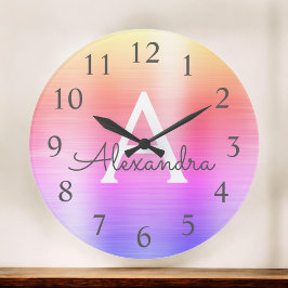 Reloj Redondo Grande Nombre del monograma metálico rosado púrpura e ini
