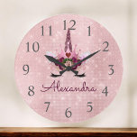 Reloj Redondo Grande Nombre del Monograma Unicornio del Purpurina de la<br><div class="desc">Monograma del Purpurina de espuma de Unicorn,  Princesa de Oro Rosa,  Añada Su Propio Nombre Al Reloj De Muro. El reloj de pared es el regalo perfecto para alguien que ama el purpurina brillante rosa.</div>