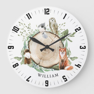 Reloj Redondo Grande Nombre del niño personalizado de los animales de b