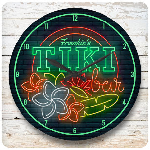 Reloj Redondo Grande NOMBRE DEL personalizar Estilo Neon Tropical Tiki 