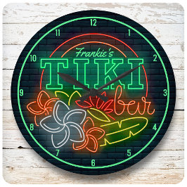 Reloj Redondo Grande NOMBRE DEL personalizar Estilo Neon Tropical Tiki