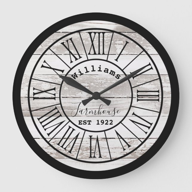Reloj Redondo Grande Nombre familiar de granja de madera blanca con pro (Anverso)