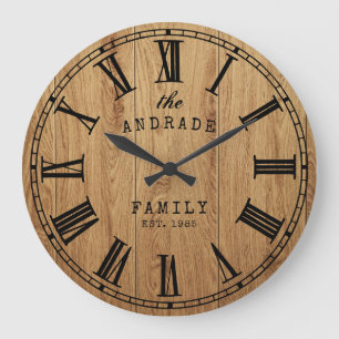 Reloj Redondo Grande Nombre familiar personalizado Granja rústica Made
