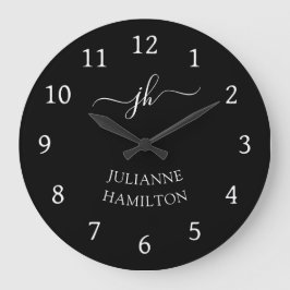 Reloj Redondo Grande Nombre moderno de monograma negro