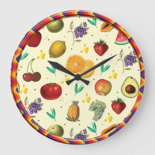 Reloj Redondo Grande Nombre Personal Frutas Tropicales Y Verduras