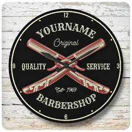 Reloj Redondo Grande NOMBRE personalizado Barber Straight Razor Barbers