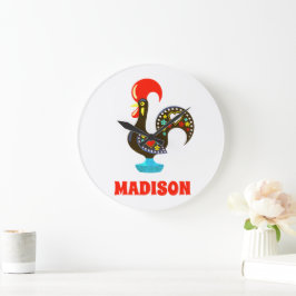 Reloj Redondo Grande Nombre personalizado Barcelos Rooster portugués ne
