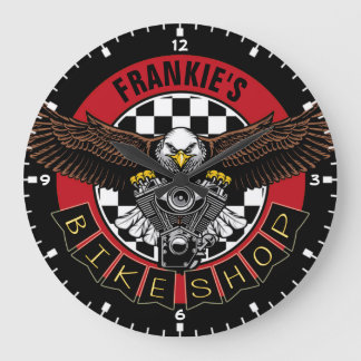 Reloj Redondo Grande NOMBRE Personalizado Biker Motorcycle Bike Shop Ga