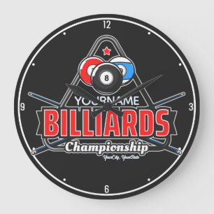 Reloj Redondo Grande NOMBRE Personalizado Billiards 8 Ball Pool Cue Rac