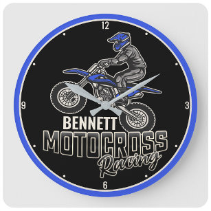Reloj Redondo Grande NOMBRE personalizado Carreras Motocross de ciclism