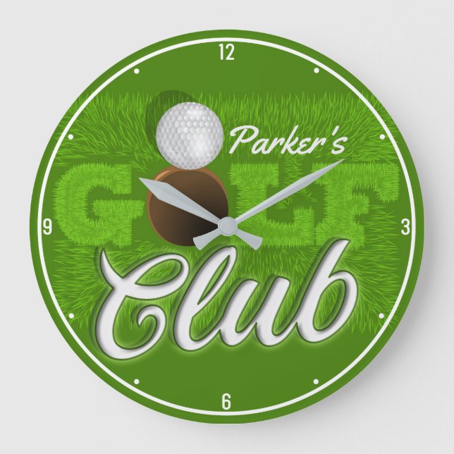 Reloj Redondo Grande NOMBRE personalizado Club de Golf Golf Green (Anverso)