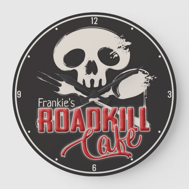 Reloj Redondo Grande NOMBRE personalizado Cocina Cheeky Roadkill Cafe (Anverso)