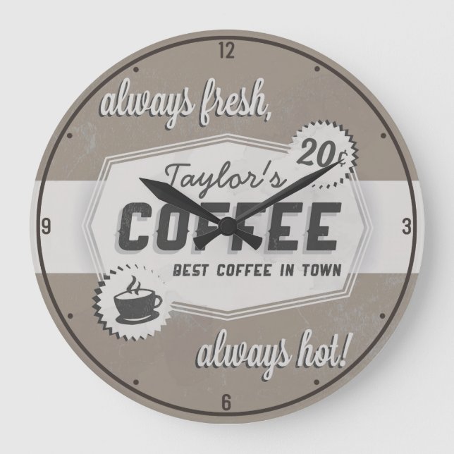 Reloj Redondo Grande NOMBRE Personalizado Coffee Shop Diner de Retro Vi (Anverso)