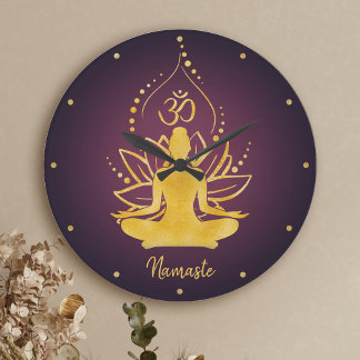 Reloj Redondo Grande Nombre personalizado de Lotus y Om Yoga personaliz