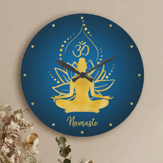 Reloj Redondo Grande Nombre personalizado de Lotus y Om Yoga personaliz