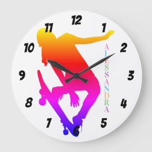 Reloj Redondo Grande Nombre personalizado de Skateboarder