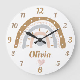 Reloj Redondo Grande Nombre personalizado del arcoiris de Boho