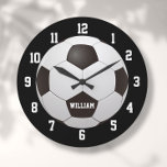 Reloj Redondo Grande Nombre personalizado del fútbol de fútbol<br><div class="desc">Reloj de fútbol de nombre personalizado. Diseñado por Thisisnotme©</div>