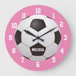 Reloj Redondo Grande Nombre personalizado del fútbol de fútbol rosado