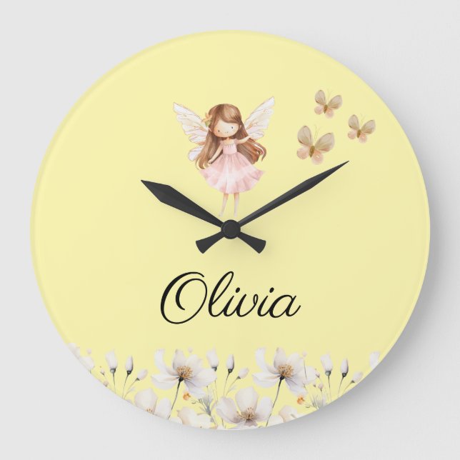 Reloj Redondo Grande Nombre personalizado del jardín de leche encantado (Anverso)