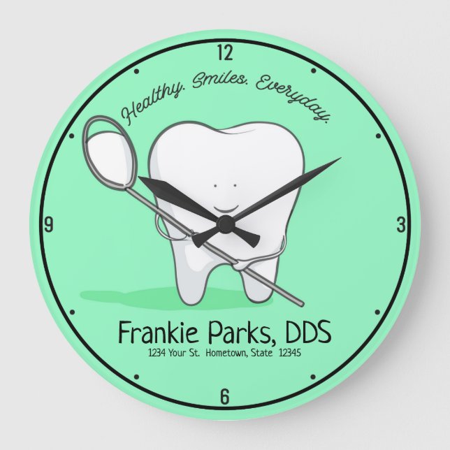 Reloj Redondo Grande NOMBRE Personalizado Dentist Office Sonrisa dental (Anverso)