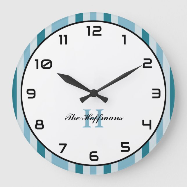 Reloj Redondo Grande Nombre personalizado Estilo costero Bandas redonde (Anverso)
