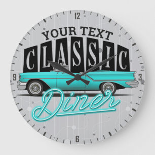 Reloj Redondo Grande Nombre personalizado Faux Neon 50's Classic Car Di