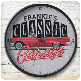 Reloj Redondo Grande NOMBRE personalizado Faux Neon Classic Car Dad Gar