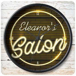 Reloj Redondo Grande NOMBRE personalizado Faux Neon Rótulo Salón de bel