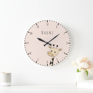 Reloj Redondo Grande Nombre personalizado Giraffe Kids