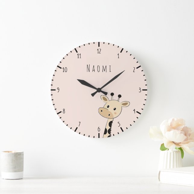 Reloj Redondo Grande Nombre personalizado Giraffe Kids  (Hogar)