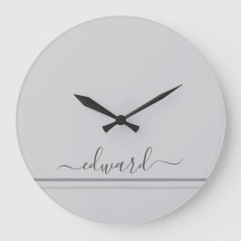 Reloj Redondo Grande Nombre personalizado gris claro