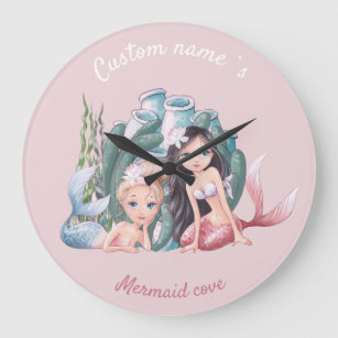 Reloj Redondo Grande Nombre personalizado lindo Pequeñas Sirenas en ros