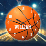 Reloj Redondo Grande Nombre personalizado personalizado personalizado d<br><div class="desc">Reloj de baloncesto con nombre personalizado. Diseñado por Thisisnotme©</div>