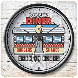 Reloj Redondo Grande NOMBRE personalizado Retro 50 Diner Rótulo 50 Atóm