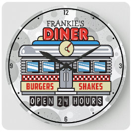 Reloj Redondo Grande NOMBRE personalizado Retro 50 Diner Rótulo nostálg