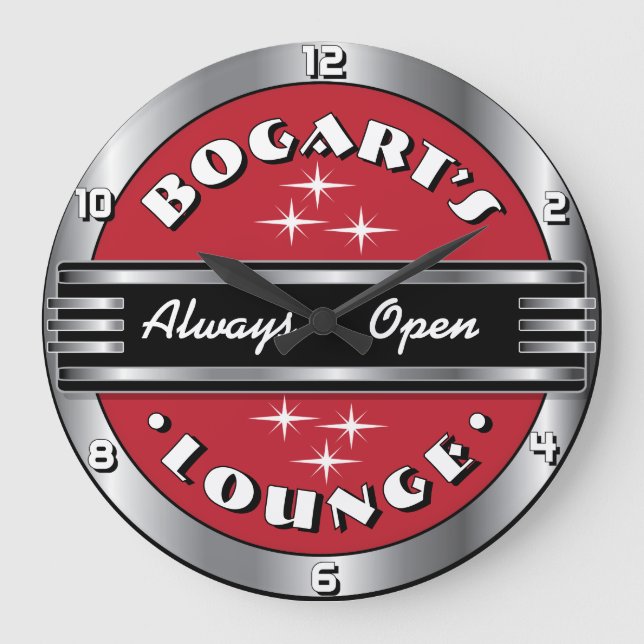 Reloj Redondo Grande Nombre personalizado Retro Coctel Lounge Wall Cloc (Anverso)