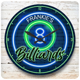 Reloj Redondo Grande NOMBRE personalizado Retro Faux Neon 8 Ball Billia