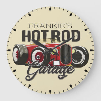 Reloj Redondo Grande NOMBRE Personalizado Rod Garage Vintage Roadster C