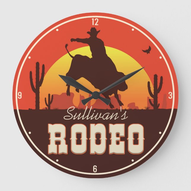 Reloj Redondo Grande NOMBRE Personalizado Rodeo de Cowboy Bull Rider Oc (Anverso)