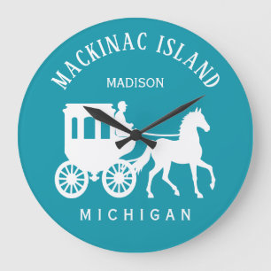 Reloj Redondo Grande Nombre personalizado, texto y color Mackinac Islan