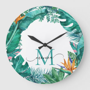 Reloj Redondo Grande Nombre personalizado tropical