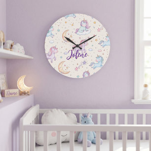 Reloj Redondo Grande Nombre Personalizado Unicornio